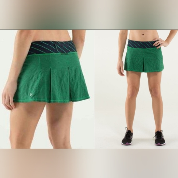 Lululemon Fast Cat Skirt SET, Sz 8, Green Bean / Inkwell / Slalom Stripe Inkwell - Picture 2 of 9